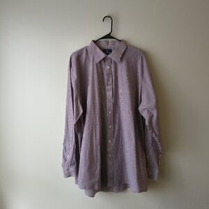 Stafford Travel Easy-Care Broadcloth Shirt 18 36-37 Burgundy Striped